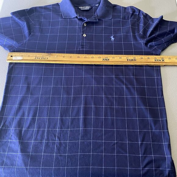 POLO GOLF Ralph Lauren Shirt Windowpane Short Sleeve Cotton Mens M Navy Blue - Picture 6 of 12